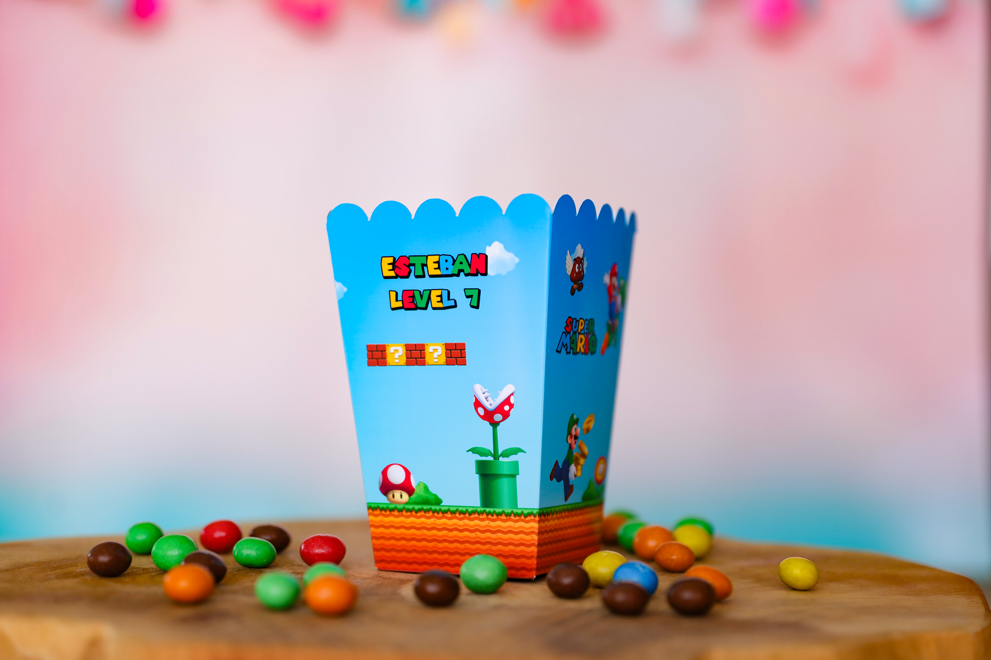 Mini boîte pop corn personnalisée Mario Melimeliparty