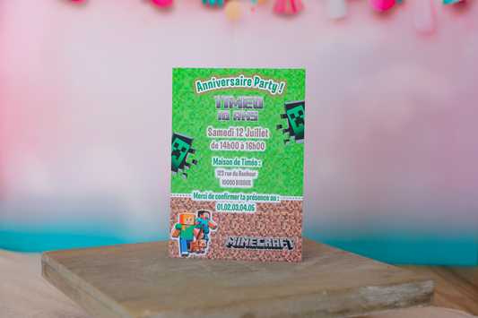 Invitation anniversaire personnalisée Minecraft Melimeliparty