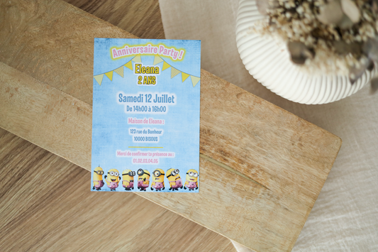 Invitation anniversaire personnalisée minions Melimeliparty