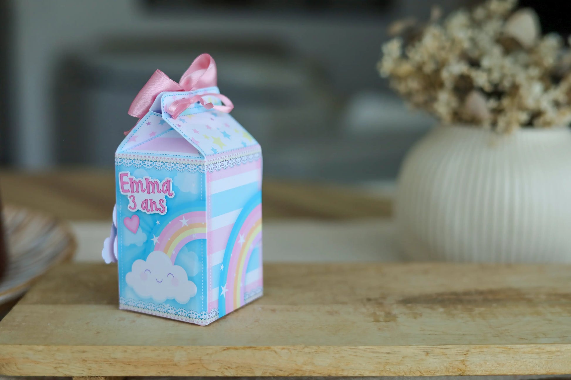 Mini boîte brique de lait personnalisée arc en ciel Melimeliparty